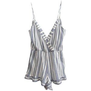 Tularosa Revolve Amelia White Blue Stripe Romper S Tie Back Cotton Lined Shorts
